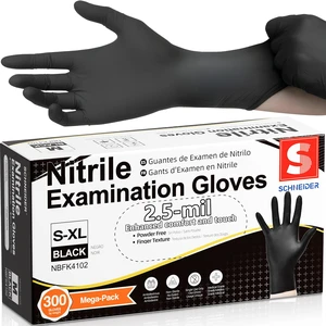 Black Nitrile Gloves, Gloves Disposable Latex Free, Powder Free 2.5-Mil, Medical Exam Glove, Food Safe Gloves, Cooking Gloves, Cleaning Gloves (X-Large, 300) Black Nitrile Gloves, Gloves Disposable Latex Free, Powder Free 2.5-Mil, Medical Exam Glove, Food Safe Gloves, Cooking Gloves, Cleaning Gloves (X-Large, 300)