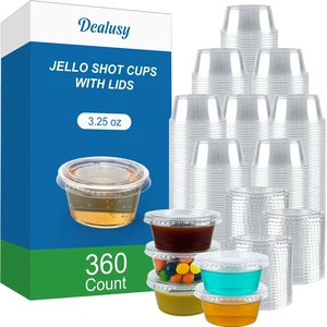 360 Set 3.25 oz Jello Shot Cups with Lids Sturdy & Food Safe Disposable Plastic Portion Condiment Dipping Sauce Cups, Small Containers for Salad Dressing 360 Set 3.25 oz Jello Shot Cups with Lids Sturdy & Food Safe Disposable Plastic Portion Condiment Dipping Sauce Cups, Small Containers for Salad Dressing