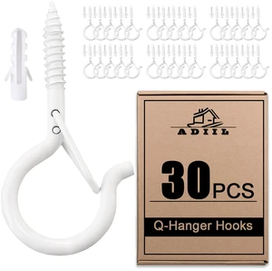 Q Hanger Ceiling Screw Hooks for Hanging Outdoor String Light, Plants 2.2 Inches Windproof Cup Eye Hooks with Safety Buckle for Hanging Basket Patio Christmas Lights, White, 30 PCS Q Hanger Ceiling Screw Hooks for Hanging Outdoor String Light, Plants 2.2 Inches Windproof Cup Eye Hooks with Safety Buckle for Hanging Basket Patio Christmas Lights, White, 30 PCS