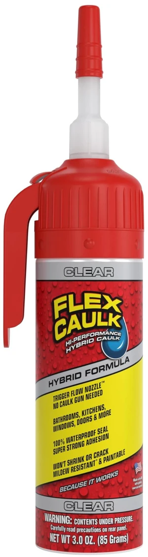 Caulk Hybrid Polymer Waterproof Sealant, Clear, 3 oz, 1-Pack No caulk gun needed, trigger flow nozzle, paintable, won't shrink or crack, seals wet or dry, bath, kitchen, sink, window, RV Caulk Hybrid Polymer Waterproof Sealant, Clear, 3 oz, 1-Pack No caulk gun needed, trigger flow nozzle, paintable, won't shrink or crack, seals wet or dry, bath, kitchen, sink, window, RV