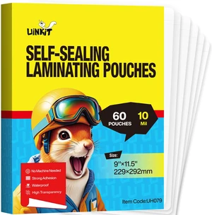 10mil Self Sealing Laminating Pouches 8.5 x 11" 60Pack Double-Sided for Documents, Kids Art, Posters, Crafts - No Heat Machine Need 10mil Self Sealing Laminating Pouches 8.5 x 11" 60Pack Double-Sided for Documents, Kids Art, Posters, Crafts - No Heat Machine Need
