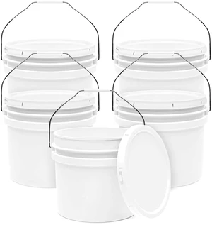3.5-Gallon White Bucket Pail Container with Lid | Food Grade | Heavy-Duty Approx 90 MIL Extra Durable | Metal Handles with Plastic Grip | Multi-Use | Easy Stack and Store | BPA Free - 5 Pack 3.5-Gallon White Bucket Pail Container with Lid | Food Grade | Heavy-Duty Approx 90 MIL Extra Durable | Metal Handles with Plastic Grip | Multi-Use | Easy Stack and Store | BPA Free - 5 Pack