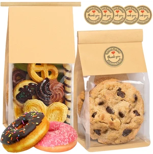 100 Pack Cookie Bags with Seal, 8.2x3.9x3.1 Inch Tin Tie Tab Lock Bakery Bags with Window Resealable Paper Packaging Bag for Muffin, Granola, Candies, Scone, Brownie, Included 100 Thank You Stickers 100 Pack Cookie Bags with Seal, 8.2x3.9x3.1 Inch Tin Tie Tab Lock Bakery Bags with Window Resealable Paper Packaging Bag for Muffin, Granola, Candies, Scone, Brownie, Included 100 Thank You Stickers