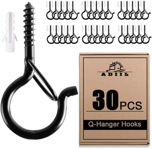 Q Hanger Ceiling Screw Hooks for Hanging Outdoor String Light, Plants 2.2 Inches Windproof Cup Eye Hooks with Safety Buckle for Hanging Basket Patio Christmas Lights, Black, 30 PCS Q Hanger Ceiling Screw Hooks for Hanging Outdoor String Light, Plants 2.2 Inches Windproof Cup Eye Hooks with Safety Buckle for Hanging Basket Patio Christmas Lights, Black, 30 PCS