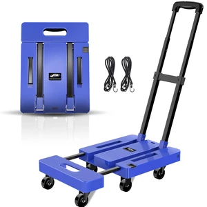 Folding Hand Truck, 500 LB Heavy Duty Luggage Cart, Blue Utility Dolly Platform Cart with 6 Wheels & 2 Elastic Ropes for Luggage, Travel, Moving, Shopping, Office Use Folding Hand Truck, 500 LB Heavy Duty Luggage Cart, Blue Utility Dolly Platform Cart with 6 Wheels & 2 Elastic Ropes for Luggage, Travel, Moving, Shopping, Office Use
