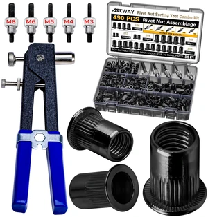 Rivet Nut Tool Kit, 490Pcs Black Zinc Metric Rivet Nut Combination Metric Carbon Steel Rivet Nuts (M8/M6/M5/M4/M3), Includes rivet nut tool Suitable for Automotive and Industrial Applications Rivet Nut Tool Kit, 490Pcs Black Zinc Metric Rivet Nut Combination Metric Carbon Steel Rivet Nuts (M8/M6/M5/M4/M3), Includes rivet nut tool Suitable for Automotive and Industrial Applications