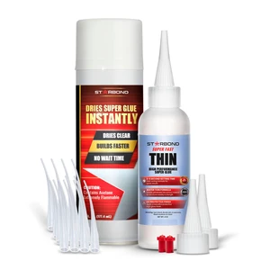 Thin CA Glue with Activator Bundle (4 oz. + 6 oz.) Premium Cyanoacrylate Super Glue with Aerosol Accelerator for Woodworking and Repair, Pen Turning, CA Finish, Inlays, Luthiery, Crafts Thin CA Glue with Activator Bundle (4 oz. + 6 oz.) Premium Cyanoacrylate Super Glue with Aerosol Accelerator for Woodworking and Repair, Pen Turning, CA Finish, Inlays, Luthiery, Crafts