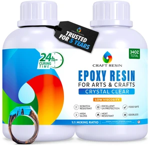 Crystal Clear Epoxy Resin Kit - Food Safe, UV Resistant - 34 Oz Low Viscosity, Self Leveling Casting Resin Epoxy for DIY Art, Wood, Jewelry Making, Coasters & Molds Crystal Clear Epoxy Resin Kit - Food Safe, UV Resistant - 34 Oz Low Viscosity, Self Leveling Casting Resin Epoxy for DIY Art, Wood, Jewelry Making, Coasters & Molds