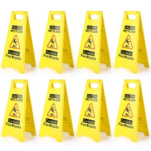 8-Pack Caution Wet Floor Sign,17.5" Height,Bright Yellow Double-Sided Folding A-Shaped Frame Design, Bilingual Caution Message 8-Pack Caution Wet Floor Sign,17.5" Height,Bright Yellow Double-Sided Folding A-Shaped Frame Design, Bilingual Caution Message