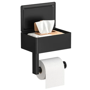 Toilet Paper Holder with Shelf, Wall-Mounted Modern Wipes Dispenser Matte Black Toilet Paper Holder with Storage Baby Wipes Dispenser for Bathroom 6.5"x4.5" Small Shelf Toilet Paper Holder with Shelf, Wall-Mounted Modern Wipes Dispenser Matte Black Toilet Paper Holder with Storage Baby Wipes Dispenser for Bathroom 6.5"x4.5" Small Shelf