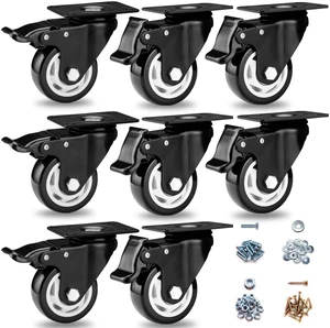 Caster Wheels-3 Inch Swivel Casters Set of 4 Heavy Duty with Brake Locking Industrial Caster with 360 Degree No Noise Polyurethane Wheels, Locking Plate Casters for Furniture - Pack of 8 Caster Wheels-3 Inch Swivel Casters Set of 4 Heavy Duty with Brake Locking Industrial Caster with 360 Degree No Noise Polyurethane Wheels, Locking Plate Casters for Furniture - Pack of 8