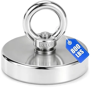 Fishing Magnets with Countersunk Hole 3.15 inch 800LBS Force Strong Lifting Magnet Neodymium Rare Earth Eyebolt for Retrieving in River and Magnetic Fishing Magnets with Countersunk Hole 3.15 inch 800LBS Force Strong Lifting Magnet Neodymium Rare Earth Eyebolt for Retrieving in River and Magnetic