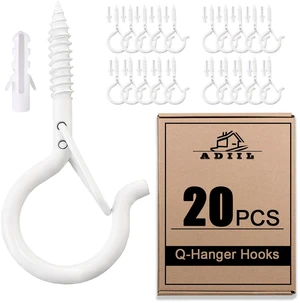 Q Hanger Ceiling Screw Hooks for Hanging Outdoor String Light, Plants 2.2 Inches Windproof Cup Eye Hooks with Safety Buckle for Hanging Basket Patio Christmas Lights, White, 20 PCS Q Hanger Ceiling Screw Hooks for Hanging Outdoor String Light, Plants 2.2 Inches Windproof Cup Eye Hooks with Safety Buckle for Hanging Basket Patio Christmas Lights, White, 20 PCS