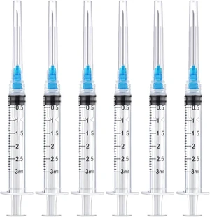 100 Pack 3ml/cc Disposable Luer Lock Lab Syringes with 23Ga 1.5 Inch Needle Individually Sealed Packed 100 Pack 3ml/cc Disposable Luer Lock Lab Syringes with 23Ga 1.5 Inch Needle Individually Sealed Packed