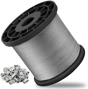 1/16 Wire Rope, 600FT 304 Stainless Steel Cable with 200Pcs Crimp Sleeves, Aircraft Grade, 7x7 Strand, 368lbs Breaking Strength, for Garden Trellis, Clothesline, Railing,Trellis 1/16 Wire Rope, 600FT 304 Stainless Steel Cable with 200Pcs Crimp Sleeves, Aircraft Grade, 7x7 Strand, 368lbs Breaking Strength, for Garden Trellis, Clothesline, Railing,Trellis