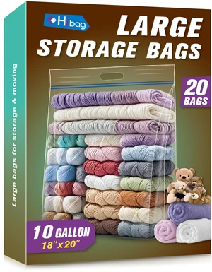 10 Gallon Large Storage Bags, 18 x 20 Resealable Clear Bags with Handle, Extra Large XL Heavy Duty for Clothes Pillow Travel Moving, Pack of 20 10 Gallon Large Storage Bags, 18 x 20 Resealable Clear Bags with Handle, Extra Large XL Heavy Duty for Clothes Pillow Travel Moving, Pack of 20