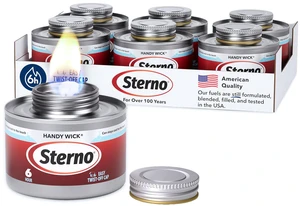 Handy Wick Twist Top Chafing Fuel, 6-Hour Burn, 6 Pack Easy Twist cap, steady wick flame, UL 2997 validated, consistent heat, cool can, reusable, indoor/outdoor Handy Wick Twist Top Chafing Fuel, 6-Hour Burn, 6 Pack Easy Twist cap, steady wick flame, UL 2997 validated, consistent heat, cool can, reusable, indoor/outdoor