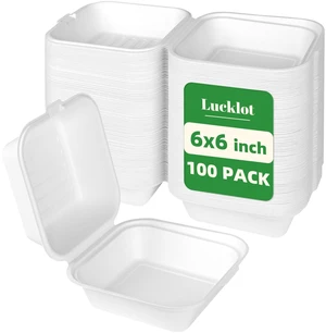 100 Pack 6×6 Inch White Compostable Bagasse Takeout Food Containers Small To Go Disposable Lunch Box, Eco-Friendly Biodegradable Clamshell Container with Lids, for Burger, Meals, Party, Picnic 100 Pack 6×6 Inch White Compostable Bagasse Takeout Food Containers Small To Go Disposable Lunch Box, Eco-Friendly Biodegradable Clamshell Container with Lids, for Burger, Meals, Party, Picnic