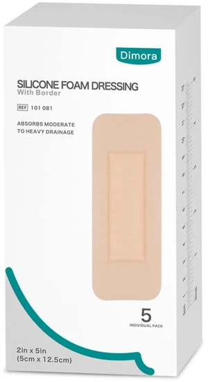 Silicone Foam Dressing 2"x5" Adhesive Border Waterproof Super Absorbent Breathable First Aid Bandage for Wound Care Products for Sensitive Skin Pack of 5Waterproof Silicone Foam Dressing 2"x5" Adhesive Border Waterproof Super Absorbent Breathable First Aid Bandage for Wound Care Products for Sensitive Skin Pack of 5Waterproof