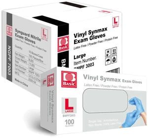 Basic Medical Synmax Vinyl Exam Gloves - Latex-Free & Powder-Free - Large, BMPF-3003(Case of 1,000) Blue Basic Medical Synmax Vinyl Exam Gloves - Latex-Free & Powder-Free - Large, BMPF-3003(Case of 1,000) Blue