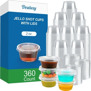 360 Set 2 oz Jello Shot Cups with Lids Sturdy & Food Safe Disposable Plastic Portion Condiment Dipping Sauce Cups, Small Containers for Salad Dressing 360 Set 2 oz Jello Shot Cups with Lids Sturdy & Food Safe Disposable Plastic Portion Condiment Dipping Sauce Cups, Small Containers for Salad Dressing