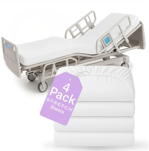 4 Pack Fitted Hospital Bed Sheets for Home Use, 36 x 84 x 12 Soft Cotton Rich Jersey Knit, Elastic All Around, Stays Put When Bed Is Raised, Machine Wash & Dry, 4 Pack, 12 in Pocket 4 Pack Fitted Hospital Bed Sheets for Home Use, 36 x 84 x 12 Soft Cotton Rich Jersey Knit, Elastic All Around, Stays Put When Bed Is Raised, Machine Wash & Dry, 4 Pack, 12 in Pocket