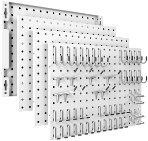 Peg Board, 4 Pack Metal Pegboard Panels with 50 Hooks White Pegboards Wall Organizer, Heavy Duty Peg Board for Garage Tool Storage, Desk Office Organization, Craft Room, Kitchen Peg Board, 4 Pack Metal Pegboard Panels with 50 Hooks White Pegboards Wall Organizer, Heavy Duty Peg Board for Garage Tool Storage, Desk Office Organization, Craft Room, Kitchen