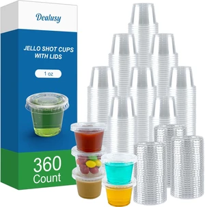 360 Set 1 oz Jello Shot Cups with Lids Sturdy & Food Safe Disposable Plastic Portion Condiment Dipping Sauce Cups, Small Containers for Salad Dressing 360 Set 1 oz Jello Shot Cups with Lids Sturdy & Food Safe Disposable Plastic Portion Condiment Dipping Sauce Cups, Small Containers for Salad Dressing