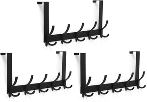 Over The Door Hooks for Hanging, Over The Door Hanger, Over The Door Towel Rack for Bathroom with 5 Triple Coat Hooks, Bathroom Towel Holder Towels Hanger (Black, 3 Pack) Over The Door Hooks for Hanging, Over The Door Hanger, Over The Door Towel Rack for Bathroom with 5 Triple Coat Hooks, Bathroom Towel Holder Towels Hanger (Black, 3 Pack)