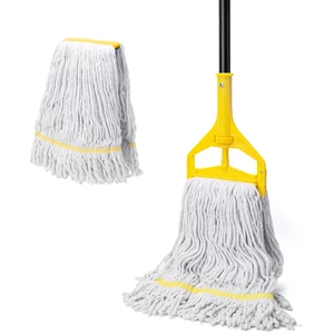 Commercial Mop with 2 Large Replacement Heads,Heavy Duty Industrial Mops 59" Long Handle,for Floor Cleaning,Looped-End String Wet Cotton Mop for Home,Kitchen,Office,Garage,Concrete/Tile Floor Commercial Mop with 2 Large Replacement Heads,Heavy Duty Industrial Mops 59" Long Handle,for Floor Cleaning,Looped-End String Wet Cotton Mop for Home,Kitchen,Office,Garage,Concrete/Tile Floor