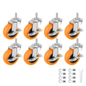 Caster Wheels with Threaded Stem, 3 Inch Locking Swivel Casters Set of 8 3/8"-16 x 1 (Screw Diameter 3/8", Length 1") Polyurethane Swivel Castors, 360 Degree Caster with Brake Wheels for Furniture Caster Wheels with Threaded Stem, 3 Inch Locking Swivel Casters Set of 8 3/8"-16 x 1 (Screw Diameter 3/8", Length 1") Polyurethane Swivel Castors, 360 Degree Caster with Brake Wheels for Furniture