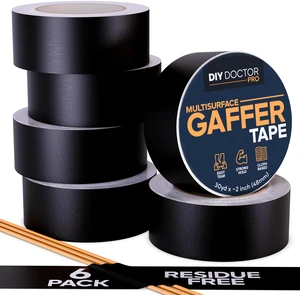 Strong Adhesive Gaffer Tape 2 Inch x 30 Yards Black Matte Cloth - 6 Pack No Residue · Non-Reflective · For stage, floor and cable management, Pro Strong Adhesive Gaffer Tape 2 Inch x 30 Yards Black Matte Cloth - 6 Pack No Residue · Non-Reflective · For stage, floor and cable management, Pro