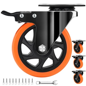 5 Inch Heavy Duty Caster Wheel with Dual Brake,Silent,Orange,Set of 4 Easy to Install, Efficient operation, convenient braking,Silent, Floor friendly,Widely Applied for Cart,Furniture,Workbench 5 Inch Heavy Duty Caster Wheel with Dual Brake,Silent,Orange,Set of 4 Easy to Install, Efficient operation, convenient braking,Silent, Floor friendly,Widely Applied for Cart,Furniture,Workbench