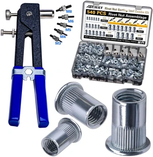 Rivet Nut Tool Kit 540Pcs Nut Riveter Tool Kit Metal Rivet Nuts (M8/M6/M5/M4/M3), Suitable for Furniture, Decoration, Automobile, Shipbuilding and Industrial Applications Rivet Nut Tool Kit 540Pcs Nut Riveter Tool Kit Metal Rivet Nuts (M8/M6/M5/M4/M3), Suitable for Furniture, Decoration, Automobile, Shipbuilding and Industrial Applications