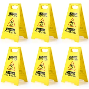 6-Pack Caution Wet Floor Sign,17.5" Height,Bright Yellow Double-Sided Folding A-Shaped Frame Design, Bilingual Caution Message 6-Pack Caution Wet Floor Sign,17.5" Height,Bright Yellow Double-Sided Folding A-Shaped Frame Design, Bilingual Caution Message