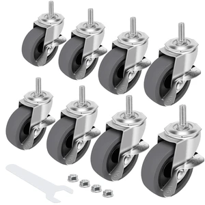 Caster Wheels, 3" Locking Swivel Threaded Stem Casters Set with Brake of 8 3/8"-16 x 1" (Screw Diameter 3/8", Length 1")Rubber Casters with 360 Degree No Noise Wheels for Furniture and Workbench Caster Wheels, 3" Locking Swivel Threaded Stem Casters Set with Brake of 8 3/8"-16 x 1" (Screw Diameter 3/8", Length 1")Rubber Casters with 360 Degree No Noise Wheels for Furniture and Workbench
