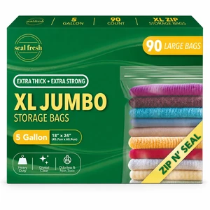 5 Gallon Large Plastic Storage Bags 18" x 24" (90 Count) Reusable XXL Extra Large Clear Jumbo Zip Bags with Sealable Zipper Top For Clothes, Travel, Moving 5 Gallon Large Plastic Storage Bags 18" x 24" (90 Count) Reusable XXL Extra Large Clear Jumbo Zip Bags with Sealable Zipper Top For Clothes, Travel, Moving