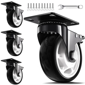 5 Inch Heavy Duty Caster Wheel with Dual Brake,Silent, Black,Set of 4 Easy to Install, Efficient operation, convenient braking,Silent, Floor friendly,Widely Applied for Cart,Furniture,Workbench 5 Inch Heavy Duty Caster Wheel with Dual Brake,Silent, Black,Set of 4 Easy to Install, Efficient operation, convenient braking,Silent, Floor friendly,Widely Applied for Cart,Furniture,Workbench