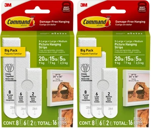Picture Hanging Strips Variety Pack, Damage-Free Picture Hangers, No Tools Wall Hanging Strips White, 2 Medium, 6 Large and 8 X-Large Pairs, (Pack of 2) Picture Hanging Strips Variety Pack, Damage-Free Picture Hangers, No Tools Wall Hanging Strips White, 2 Medium, 6 Large and 8 X-Large Pairs, (Pack of 2)