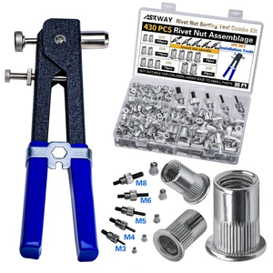 Pressure Rivet Nut Tool Kit, 430Pcs Aluminum Rivet Nut Combination Metric Threaded Rivet Nut (M8/M6/M5/M4/M3) Suitable for Furniture, Decoration, Automotive, Marine and Industrial Applications Pressure Rivet Nut Tool Kit, 430Pcs Aluminum Rivet Nut Combination Metric Threaded Rivet Nut (M8/M6/M5/M4/M3) Suitable for Furniture, Decoration, Automotive, Marine and Industrial Applications