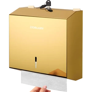 Commercial Paper Towel Dispenser Wall Mount, Gold Polished Mirror Finish, Stainless Steel Paper Towel Dispenser with Lock, Fits C-Fold Multifold Trifold Paper Towels Commercial Paper Towel Dispenser Wall Mount, Gold Polished Mirror Finish, Stainless Steel Paper Towel Dispenser with Lock, Fits C-Fold Multifold Trifold Paper Towels