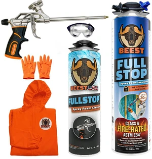 FullStop Spray Foam Insulation Kit - 20 Board ft/sq.ft. Fire Rated Spray Insulation Foam for Walls & Attics with Thermal & Soundproofing - Includes 1 Can, 1 Cleaner, Pro X Gun, Safety Gear FullStop Spray Foam Insulation Kit - 20 Board ft/sq.ft. Fire Rated Spray Insulation Foam for Walls & Attics with Thermal & Soundproofing - Includes 1 Can, 1 Cleaner, Pro X Gun, Safety Gear