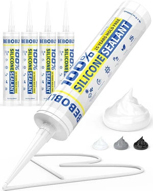 White Silicone Caulk & Sealant, 100% Waterproof Silicone Sealant Caulking, Shrink & Crack Proof, Silicone Caulking for Kitchen, Bathroom, RV, Interior & Exterior Use, 10.2 FL. OZ/300ML, 4 Pack White Silicone Caulk & Sealant, 100% Waterproof Silicone Sealant Caulking, Shrink & Crack Proof, Silicone Caulking for Kitchen, Bathroom, RV, Interior & Exterior Use, 10.2 FL. OZ/300ML, 4 Pack