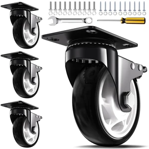 4 Inch Heavy Duty Caster Wheel with Dual Brake,Silent, Black,Set of 4 Easy to Install, Efficient operation, convenient braking,Silent, Floor friendly,Widely Applied for Cart,Furniture,Workbench 4 Inch Heavy Duty Caster Wheel with Dual Brake,Silent, Black,Set of 4 Easy to Install, Efficient operation, convenient braking,Silent, Floor friendly,Widely Applied for Cart,Furniture,Workbench