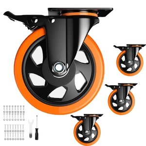 5 Inch Swivel Caster Wheels, Heavy Duty Casters Set of 4 with Brake Polyurethane, Dual Lock Industrial Swivel Plate Mount for Furniture/ Workbench/Cart, Hardware Kits for Installation 5 Inch Swivel Caster Wheels, Heavy Duty Casters Set of 4 with Brake Polyurethane, Dual Lock Industrial Swivel Plate Mount for Furniture/ Workbench/Cart, Hardware Kits for Installation