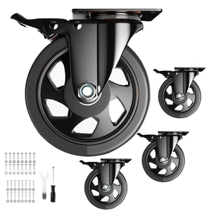 5 Inch Swivel Caster Wheels, Casters Set of 4 Heavy Duty with Brake Polyurethane, Dual Lock Industrial Swivel Plate Mount for Furniture/ Workbench/Cart, Hardware Kits for Installation 5 Inch Swivel Caster Wheels, Casters Set of 4 Heavy Duty with Brake Polyurethane, Dual Lock Industrial Swivel Plate Mount for Furniture/ Workbench/Cart, Hardware Kits for Installation