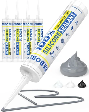 Silicone Caulk & Sealant Gray, 100% Waterproof Silicone Sealant, Shrink & Crack Proof, Silicone Caulking for Kitchen, Bathroom, RV, Interior & Exterior Use, 10.2 FL. OZ/300ML, 4 Pack Silicone Caulk & Sealant Gray, 100% Waterproof Silicone Sealant, Shrink & Crack Proof, Silicone Caulking for Kitchen, Bathroom, RV, Interior & Exterior Use, 10.2 FL. OZ/300ML, 4 Pack