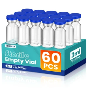3ML Sterile Vials, Glass Empty Vials for Injection, 60 Pack Sterile Vials with Self Healing Injection Port and Sealing Cap, Glass Sterile Vials for Injections 3ML Sterile Vials, Glass Empty Vials for Injection, 60 Pack Sterile Vials with Self Healing Injection Port and Sealing Cap, Glass Sterile Vials for Injections