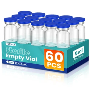 5ML Sterile Vials, Glass Empty Vials for Injection, 60 Pack Sterile Vials with Self Healing Injection Port and Sealing Cap, Glass Sterile Vials for Injections 5ML Sterile Vials, Glass Empty Vials for Injection, 60 Pack Sterile Vials with Self Healing Injection Port and Sealing Cap, Glass Sterile Vials for Injections