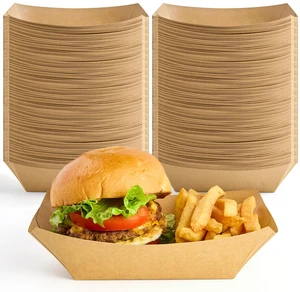 100 Pack 4 LB Large Paper Food Trays Disposable, Kraft Paper, Nacho Trays, Food Boats, Party Serving Basket, For Nachos Sandwiches Burgers Popcorns Salads Snacks 100 Pack 4 LB Large Paper Food Trays Disposable, Kraft Paper, Nacho Trays, Food Boats, Party Serving Basket, For Nachos Sandwiches Burgers Popcorns Salads Snacks